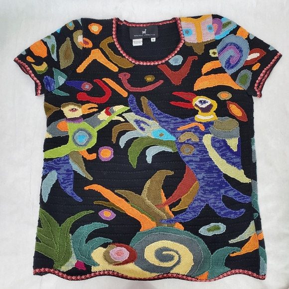 Peruvian Connection Sz S Fiber Rich Birds Fish Art-To-Wear Round Luxury Sweater - Picture 5 of 12